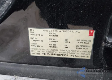 2014 Tesla Model S P85 из США, поврежденный, VIN 5YJSA1H12EFP32793